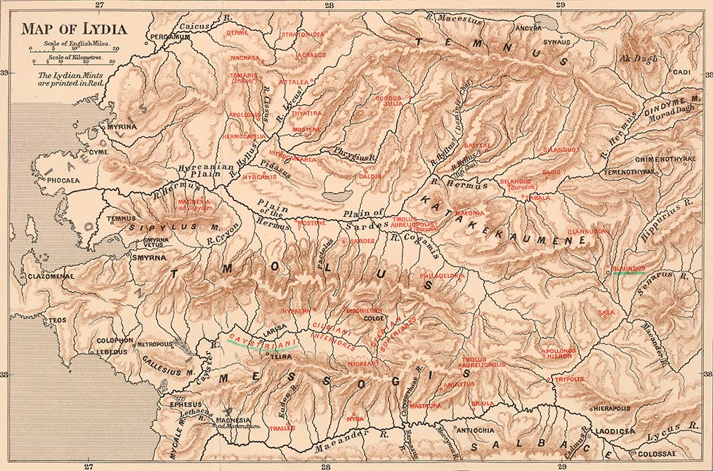 Az ókori Lydia/Lüdia térképe