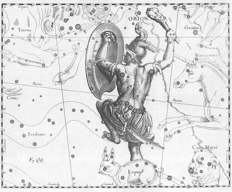  Orion lába alatt a Nyúl, mögötte a Nagy Kutya csillagkép